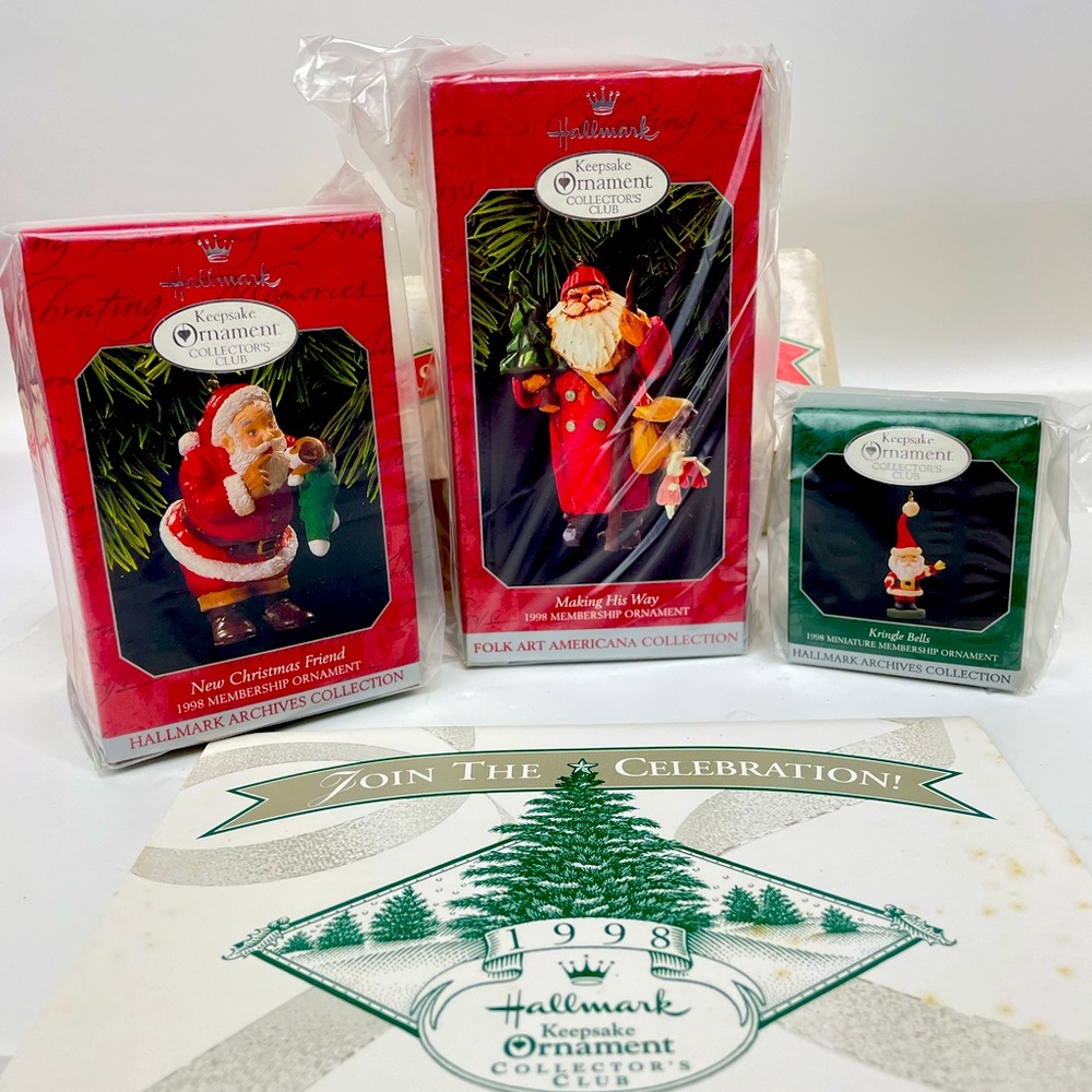 1998 Hallmark Keepsake Santa Ornament Hallmark Membership Kit Original